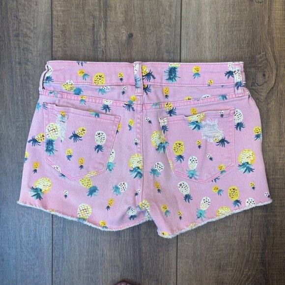 Arizona Jean Co Pink Pineapple Distressed Denim Frayed Shorts Sz 3 Vintage Retro - Picture 3 of 7